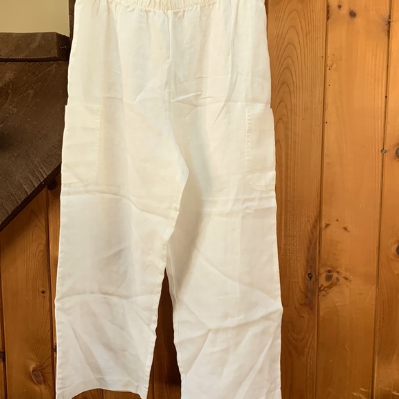 Hot Cotton Pants - Hot Cotton Marc Ware Pants Sz L Linen Crop White Elastic Waist -Pull On